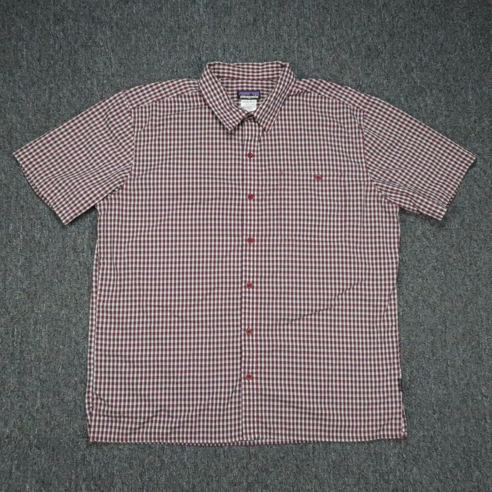 Patagonia Shirt Mens XL Red WhCheck Short Sleeve Puckerware Gingham Hiking